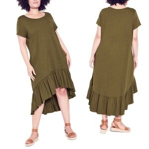 ZIM & ZOE 16-32W Olive Ella Ruffle Hi Lo Midi Maxi Dress (E34.10)